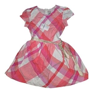 Gymboree Pink Plaid Cap Sleeve Dress with Gold Belt
